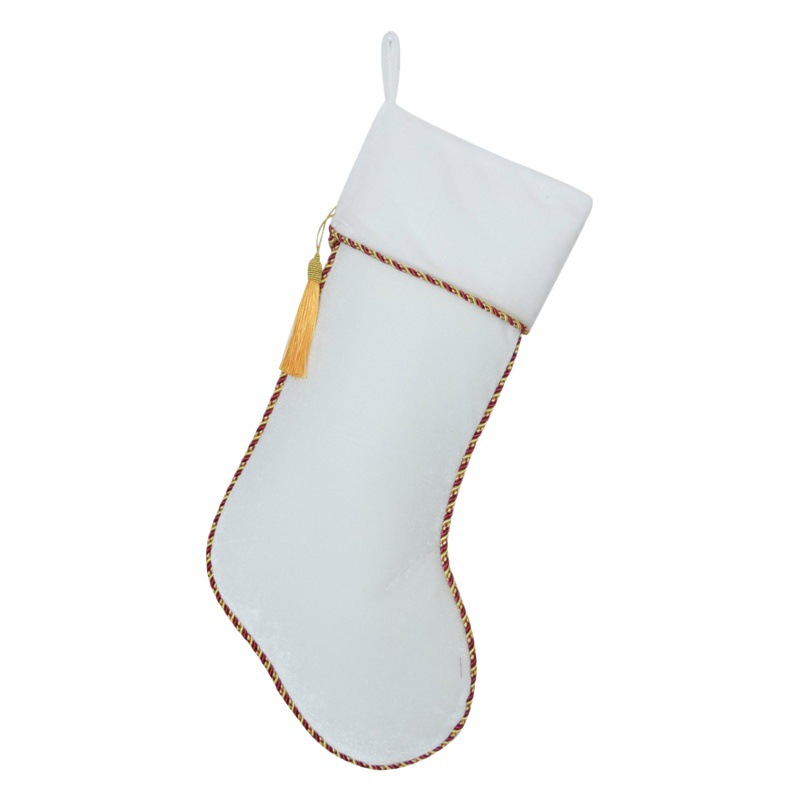 Solandua clásico rojo terciopelo blanco calcetines de Navidad borla calcetines decorativos bolsa de regalo decoraciones del árbol de Navidad