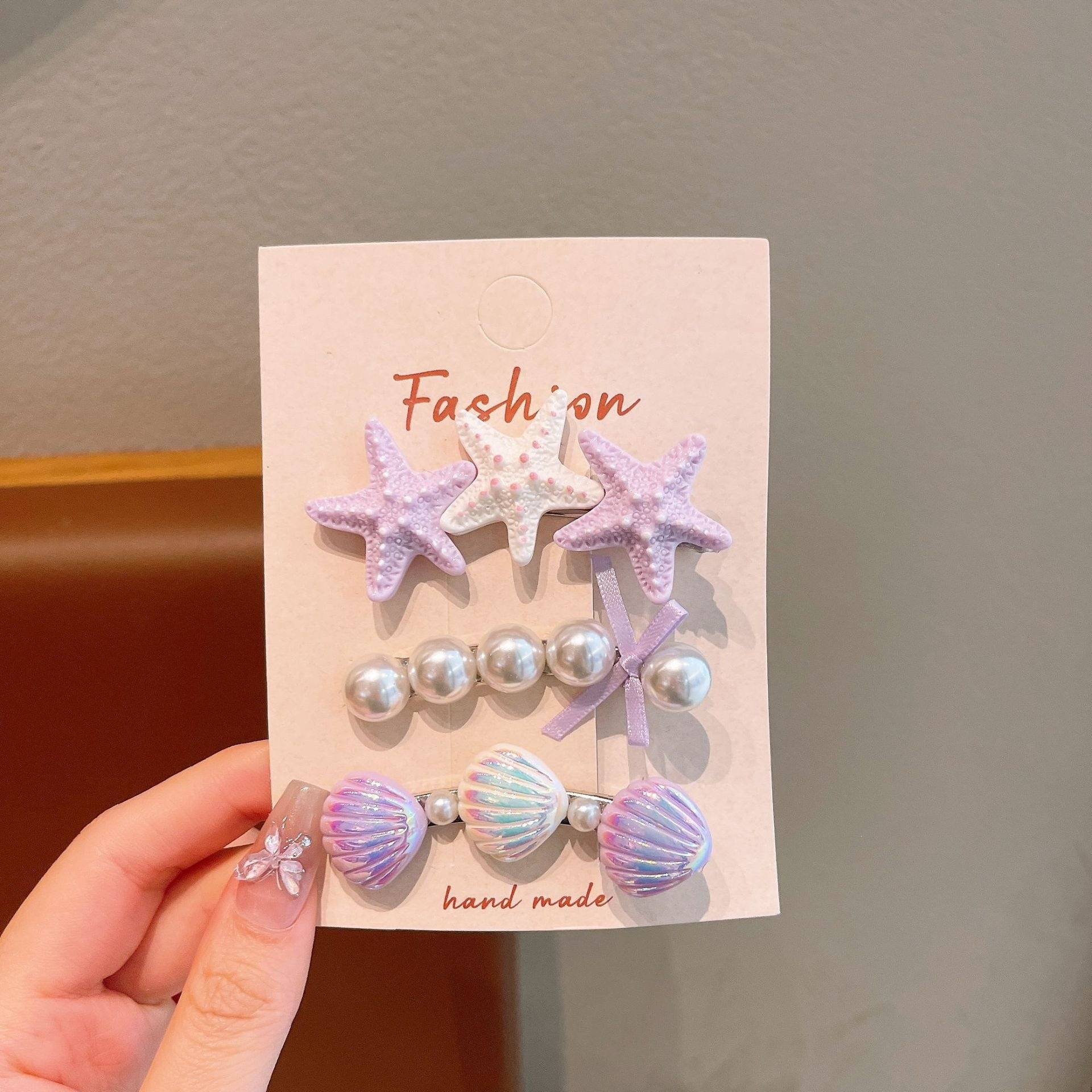 Bonitos pequeños niños frescos clip de pelo conjunto marino viento conchas estrellas perlas tarjetas de pelo princesa niñas al por mayor