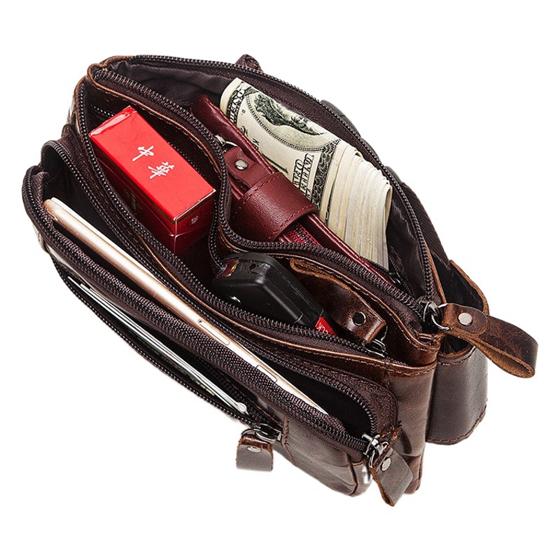 Hummer Paul Cross-border Genuine Leather Men's Waist Bag European and American Top Layer Cowhide Multifunctional Chest Bag Retro Crossbody Bag Explosions