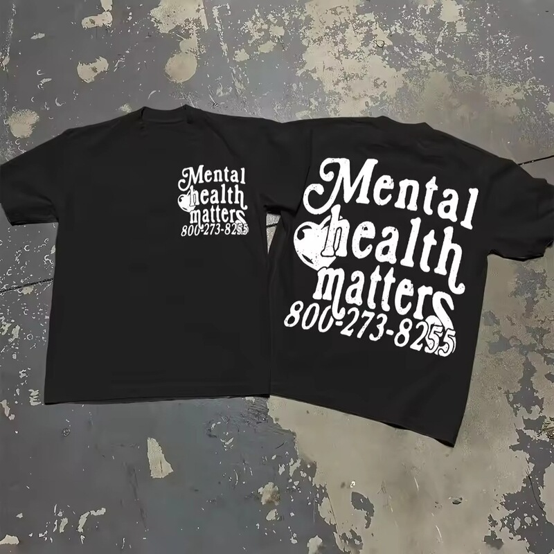【Cross-Border European Size】Fashionable Y2K Top Summer Round Neck Short Sleeve Casual Printed T-Shirt with Mental Health Awareness Text 【Cross-Border European Size】Fashionable Y2K Top Summer Round Neck Short Sleeve Casual Printed T-Shirt with Mental Health Awareness Text