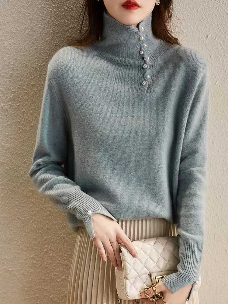 Craft Design Button Warm Turtleneck Comfortable Sweater For Women MLZY84274