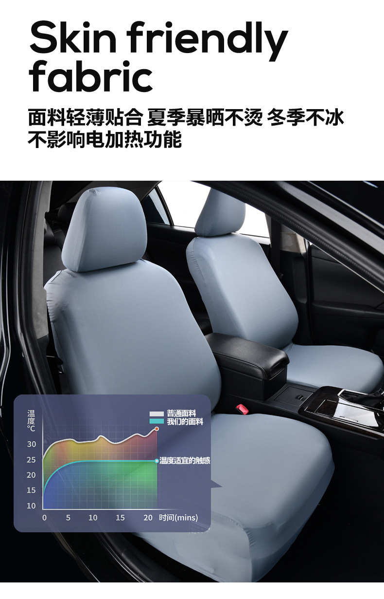 Full-cover elastic car seat covers with headrest and seat cushion, universal cool-touch ice silk main and passenger seat protection covers