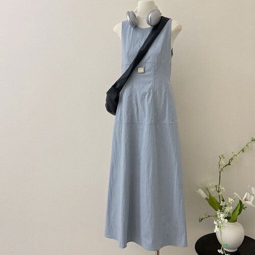 Minimalist casual sleeveless vest dress, women's dress, 2026 summer French-style waist, simple long dress, all-match