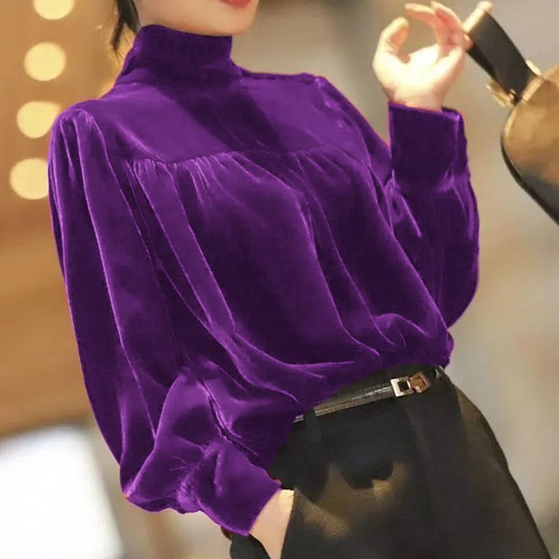 高档金丝绒打底衫半高领女秋冬新款T恤宽松外穿洋气上衣女|undefined