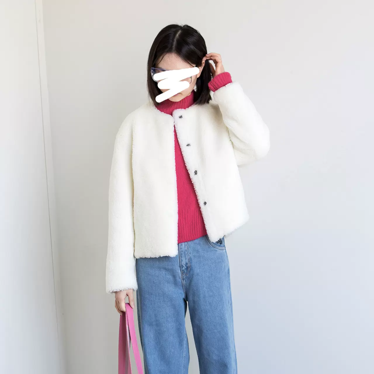 2023海宁新款皮草真毛外套 美利奴白色羊毛皮毛一体女式大衣批发