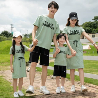 高端2024夏季新款母女连衣裙亲子装一家三口四口全家装一件代发