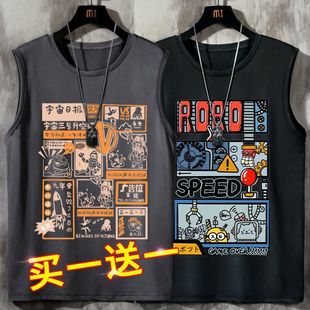 Pure Cotton Vest Men's Summer Trendy Brand Trendy Mesh Shoulder Waistcoat Men's Sports Fitness Basketball Loose Sleeveless T-shirt 12
