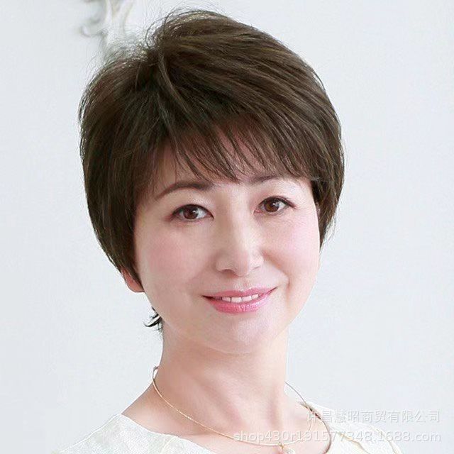レディース花白真髪髪ショートストレートおばあちゃん白髪整えトップヘアセット老人花白ミックス真髪フル真髪|undefined