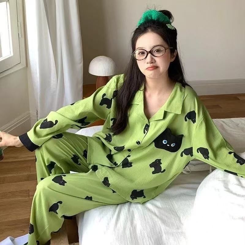 Pijamas de dibujos animados de primavera y otoño de mujeres manga larga set coreano nubes algodón ropa para el hogar estudiantes adorable ropa exterior transfronteriza al por mayor