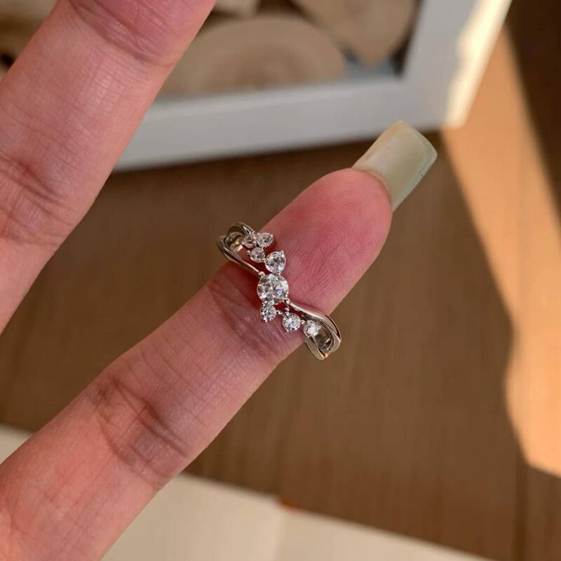 新款繁花闪钻戒指女简约百搭可调节指环轻奢小众高级感送女友礼物|undefined