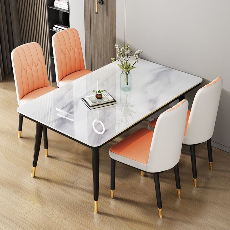 Mesa de comedor nórdica combinación de mesa de comedor doméstica de lujo ligera y simple mesa de comedor de vidrio templado imitación de mesa de comedor de mármol