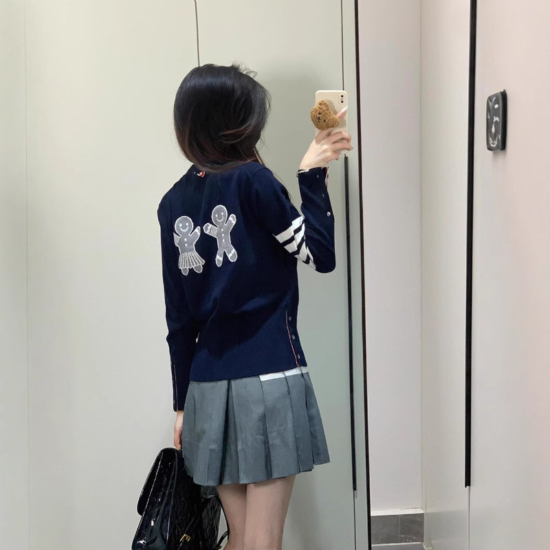 Spring 2025 TB New Knitted V-Neck Cardigan Classic Four-Bar Casual All-Match Back Cookie Cardigan