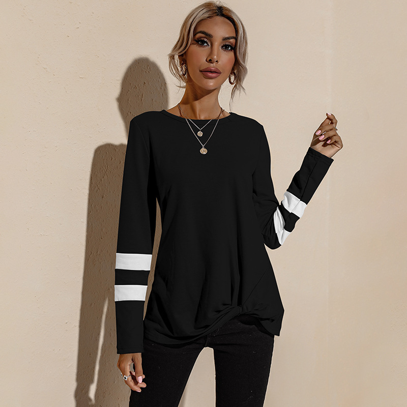 long-sleeved striped round neck T-shirt nihaostyles clothing wholesale NSSA71915