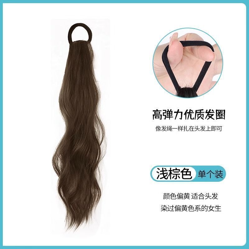 Perucas de caballo de mujer alta simulación de cola de caballo doble correa de arandela trenzas de cabello largo flojo natural dulce chica micro-roll cola de caballo baja