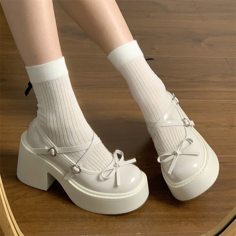 College Style High Heels Niche Small Jk Small Leather Shoes Black Thick Heel Thick Sole Mary Jane Shoes New Style 2024 Women