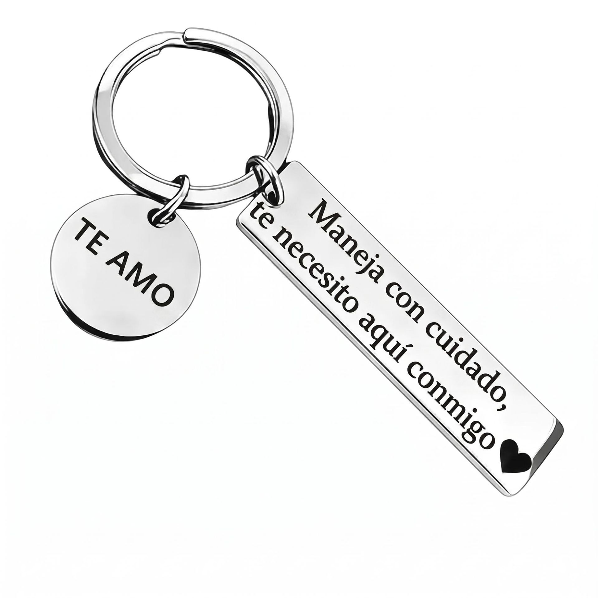 Stainless Steel Keychain For Safe Driving, Round Engraving, Cross And Heart Keychain, Square Tag With Engraving_voghion.com