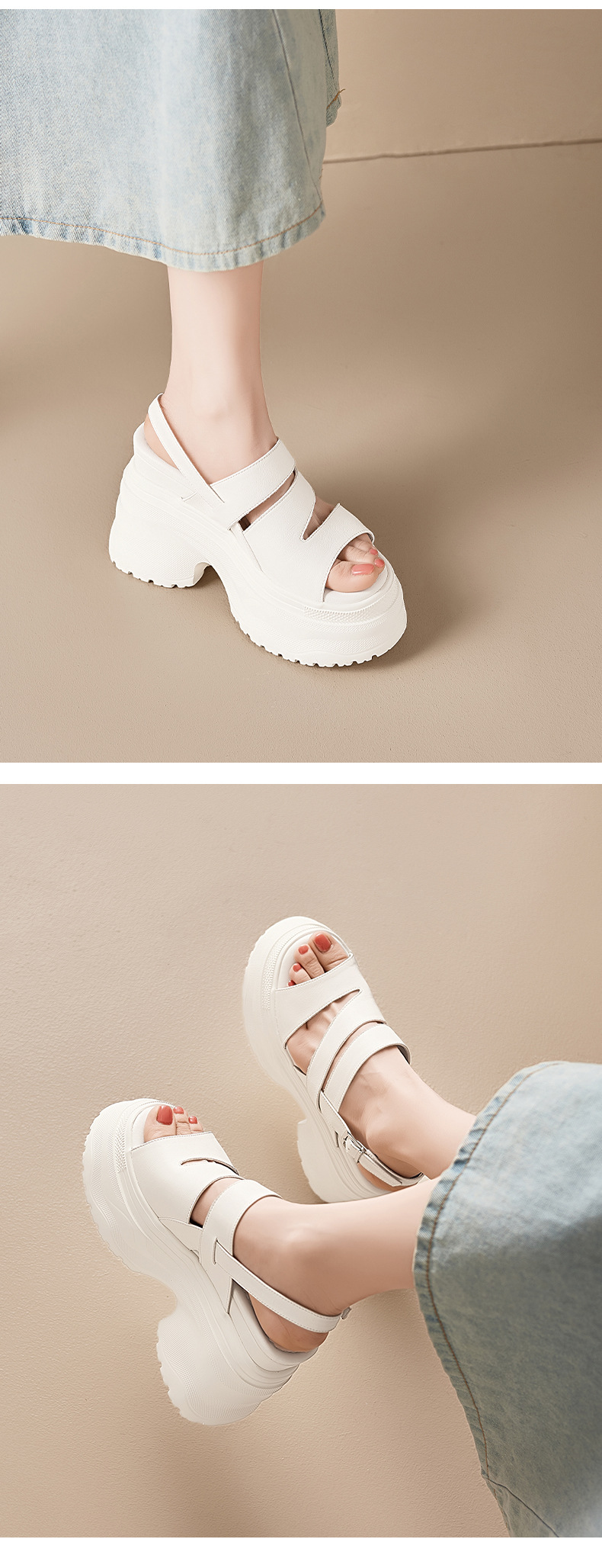 Sandal cao gót nữ hở mũi đế xuồng 12 cm quai ngang — màu đen, màu trắng ngà chi tiết 10
