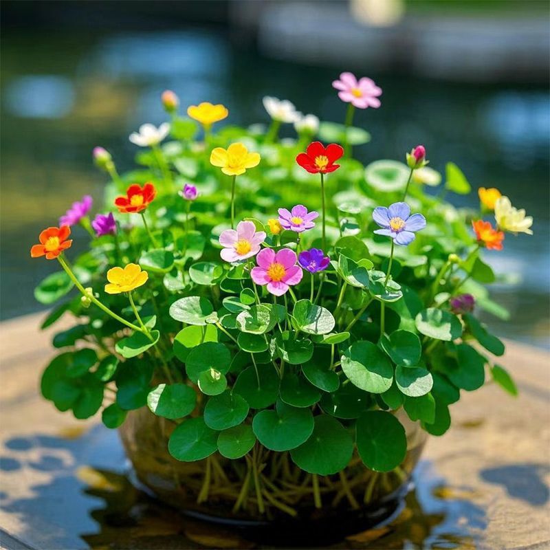 Blooming Pennywort for Attracting Wealth, Hydroponic Plant for Office Desktop, Potted Moneywort Flower for Indoor Water Cultivation, Green Plant for Factory