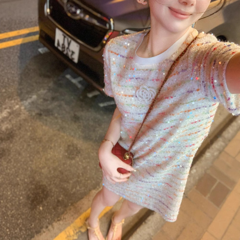 鱼兔子的兔子 小香风亮片连衣裙女2025夏季穿搭新款小个子a字裙子|undefined