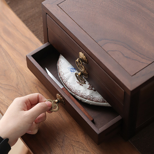 Walnut multi-layer drawer-type Pu'er tea box drawer-type tea cake storage box with excellent price walnut wood household tea storage box