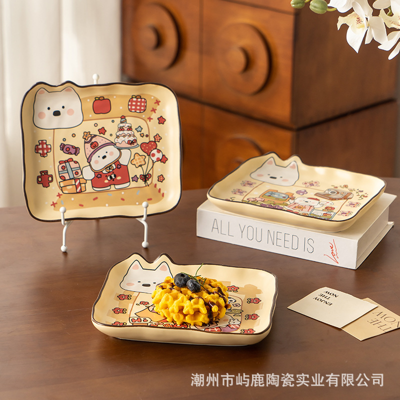 Cute Cartoon Ceramic Plate Breakfast Plate Creative Personalized Tableware High-Value Rice Plate Dessert Plate Birthday Gift for Women