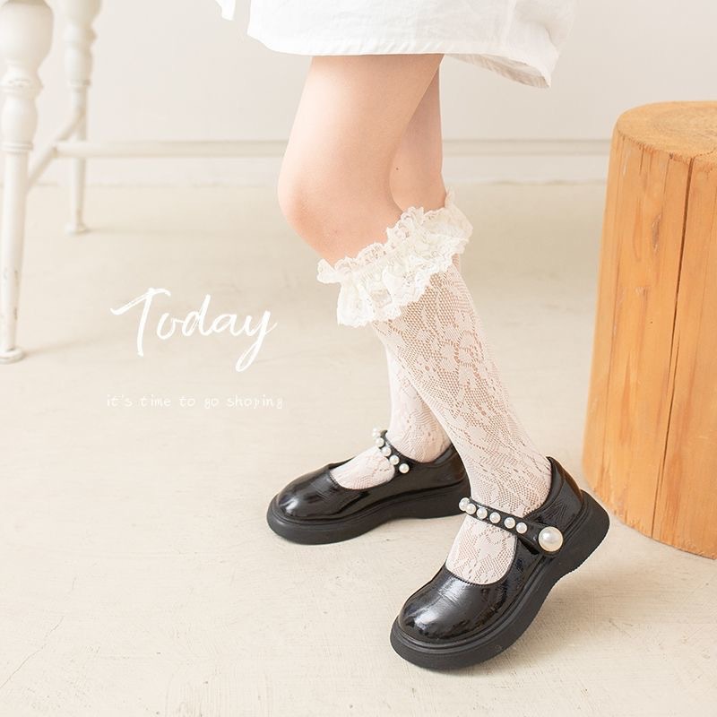 New style children's socks, lace stockings, princess stockings, baby girls' long stockings, thin white children's socks for summer.