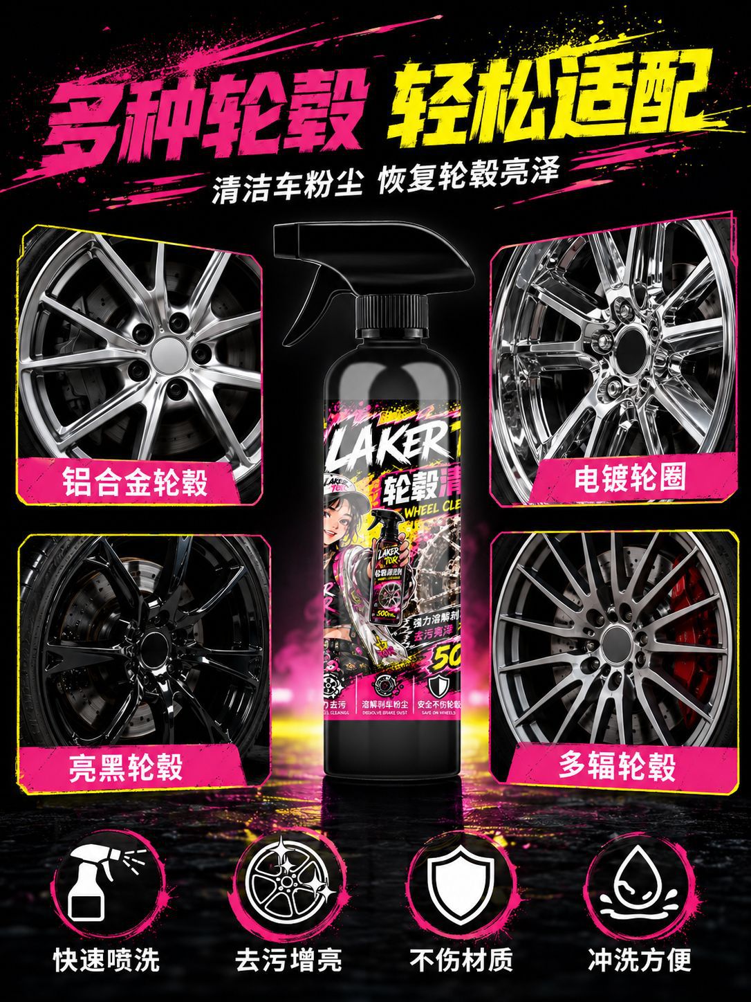 Car Wheel Hub Cleaning Spray Self-Cleaning Agent Car Tire Cleaning and Maintenance Gloss Stain Removal Daily Care Spray
