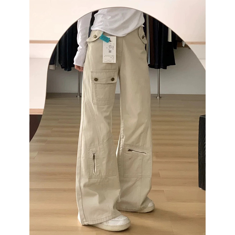 American-style plus size micro-pants overalls jeans women's 2025 chubby girl loose high waist slimming straight leg wide leg floor pants