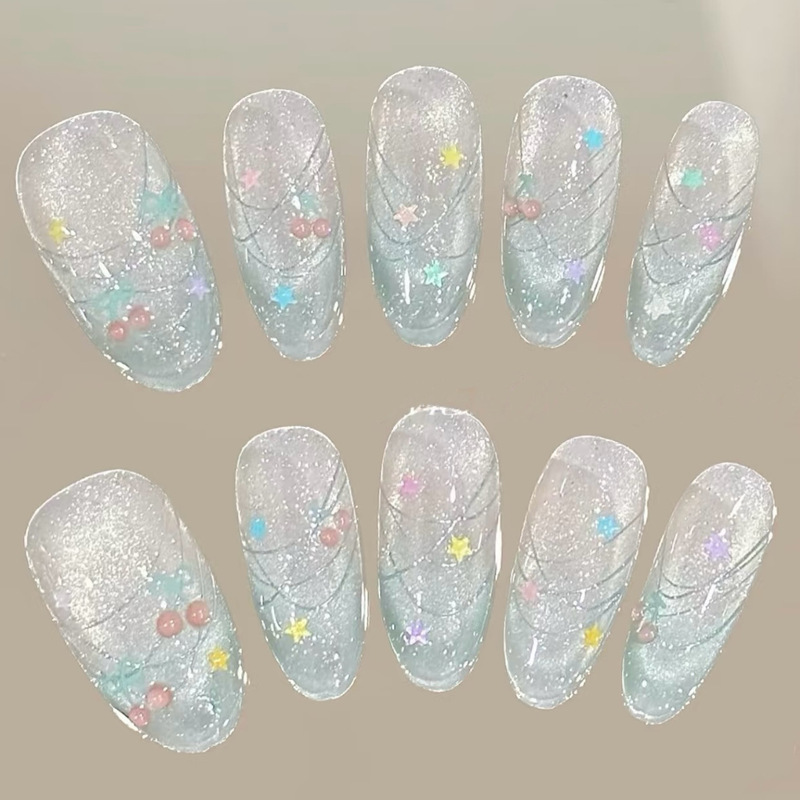 Mint Green Cat-Eye Fine Glitter Wearable Nails with Starry Ins-Style Fairy-Like Gentle Korean-Style Nail Stickers, 30 Pieces Mint Green Cat-Eye Fine Glitter Wearable Nails with Starry Ins-Style Fairy-Like Gentle Korean-Style Nail Stickers, 30 Pieces