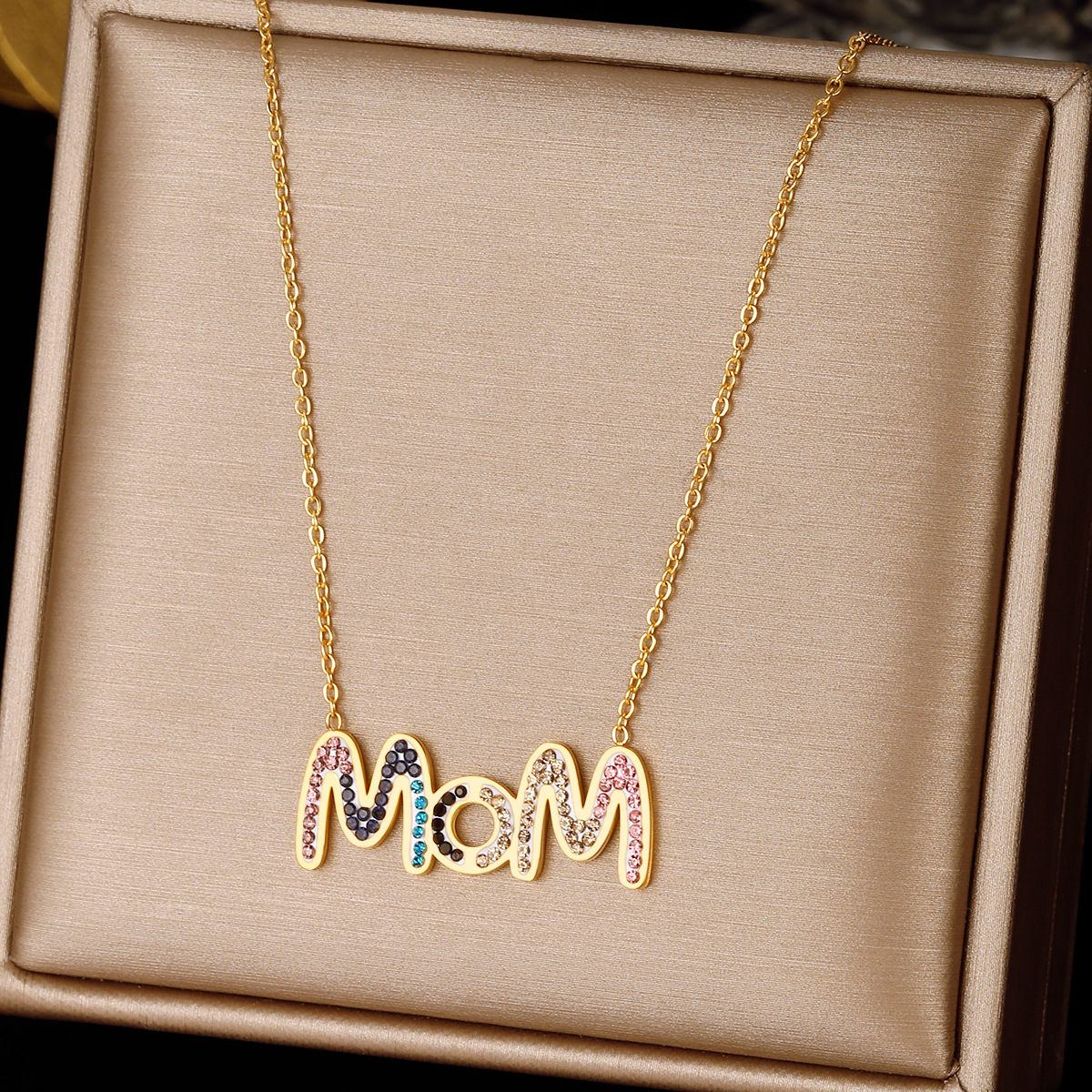 Simple Style Letter Stainless Steel Titanium Steel Inlay Zircon Pendant Necklace display picture 1