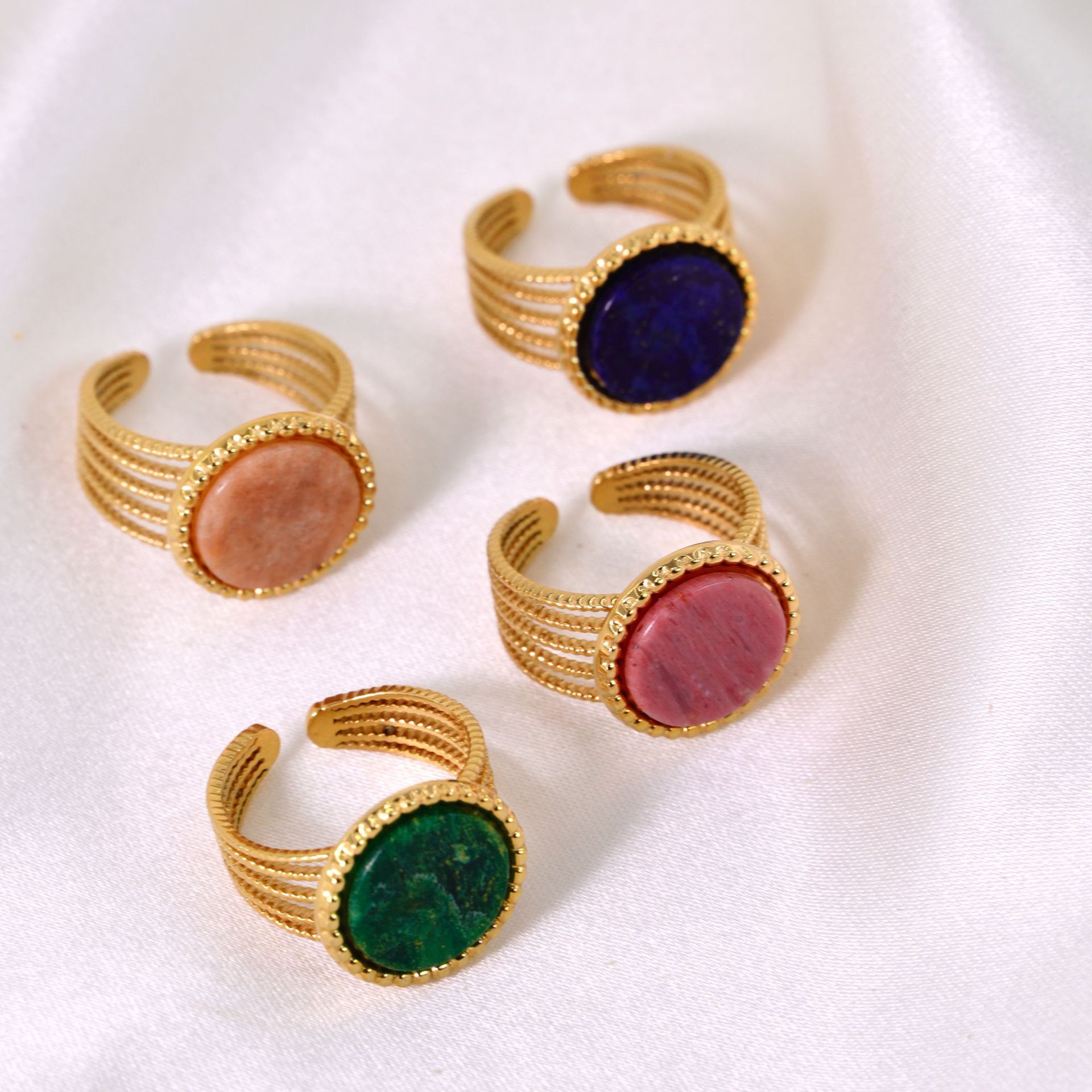 Open Rings Classification Retro French Style Geometric Titanium Steel Natural Stone Open Rings In Bulk
