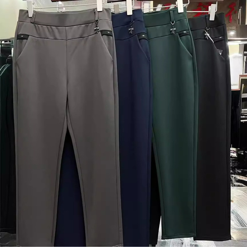 Autumn women's pants high waist stretch slim fit small straight women's pants elastic waist cropped pants casual pants versatile Roman cloth Autumn women's pants high waist stretch slim fit small straight women's pants elastic waist cropped pants casual pants versatile Roman cloth