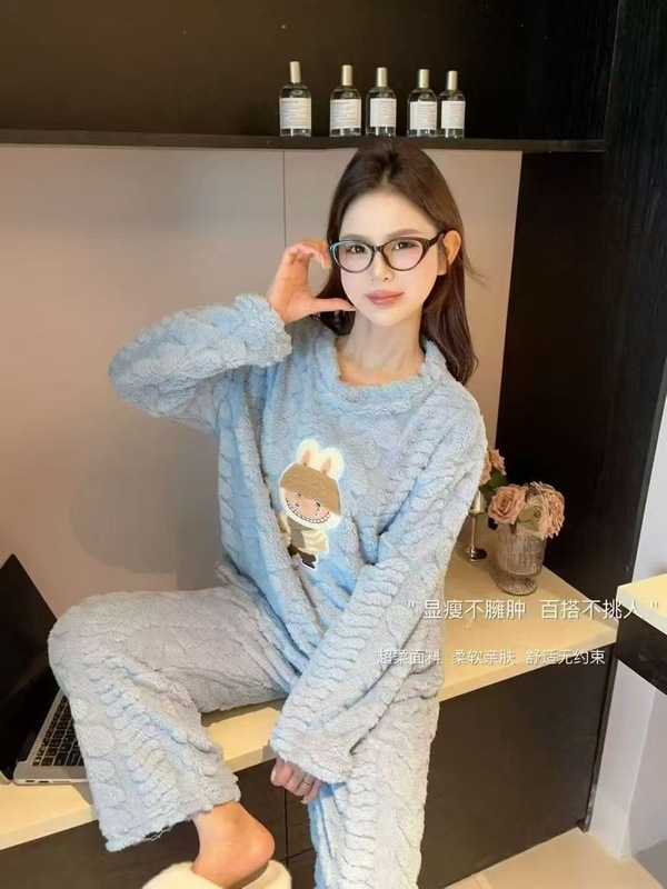 2025秋冬新款舒棉绒卡通睡衣套装家居服女加绒加厚保暖舒适两件套|undefined