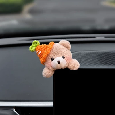 Car ornaments – bear car dashboard decoration, cute - single-packcarrot-hat-bear