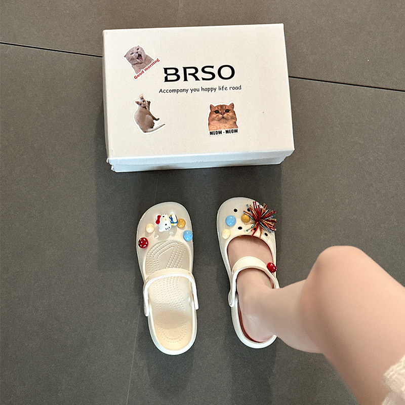 Cartoon Colorful Firework Rice Bead Girls' Clogs, Summer Cute Style, Thick-Soled Non-Slip Slip-On Outdoor Sandals Cartoon Colorful Firework Rice Bead Girls' Clogs, Summer Cute Style, Thick-Soled Non-Slip Slip-On Outdoor Sandals