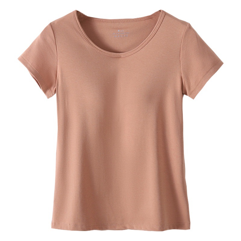 A generation of hair with chest pad short sleeve women's summer slim thin T-shirt with solid color half sleeve new bottoming jacket to wear outside