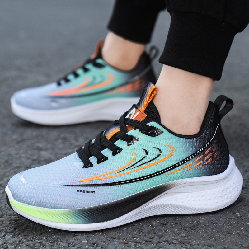 Comercio exterior al por mayor zapatos deportivos para hombres, malla de seda helada, zapatos individuales transpirables, cordones para hombres, suela gruesa, aumento de estilo deportivo, zapatos casuales