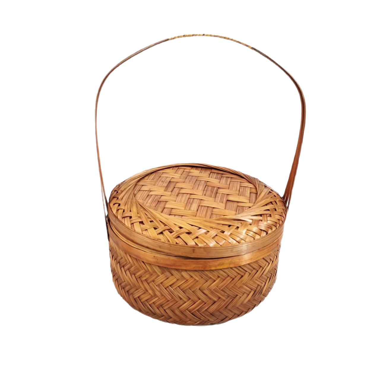 Cesta de Bambú Tejido Grande Redonda con Tapa para Regalos y Hogar