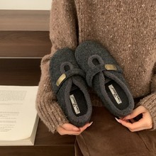 森系复古加绒勃肯鞋女全包2025秋冬平底毛毛鞋豆豆鞋保暖棉瓢鞋子