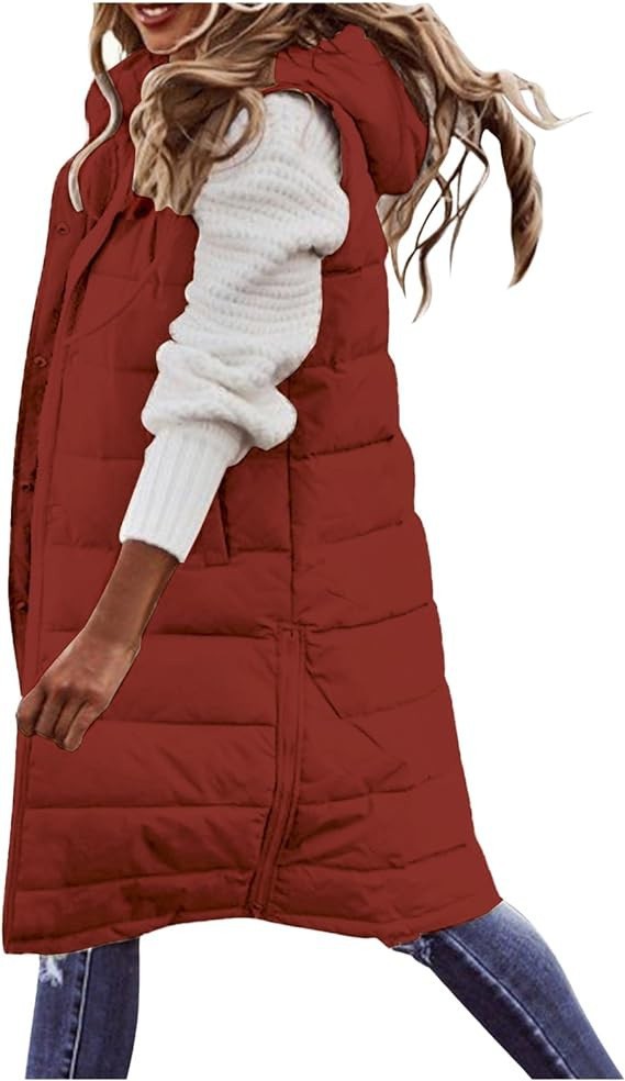 Europa y América nueva moda casual Chaqueta de algodón acolchado de color sólido con capucha chaleco Delgado elegante cardigan sin mangas abrigo de longitud media para las mujeres image 19
