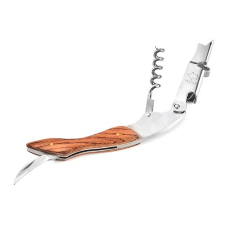 Multifunctional wooden-handled shrimp head corkscrew with hawthorn wood, seahorse knife beer opener, high-end wine opener