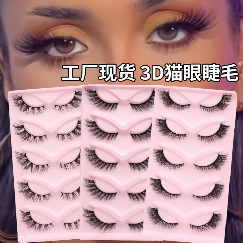 3D cat's eye false eyelashes five pairs of thick eye tail pull long 3d eyelashes source factory cross-border supply 3D cat's eye false eyelashes five pairs of thick eye tail pull long 3d eyelashes source factory cross-border supply