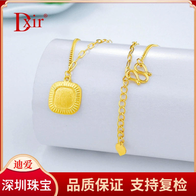 Чистое золото 9999 [Премиум] Регулируемая цепочка из золота Years Square Pendant AB Chain Brushed Small Bread Set Chain.