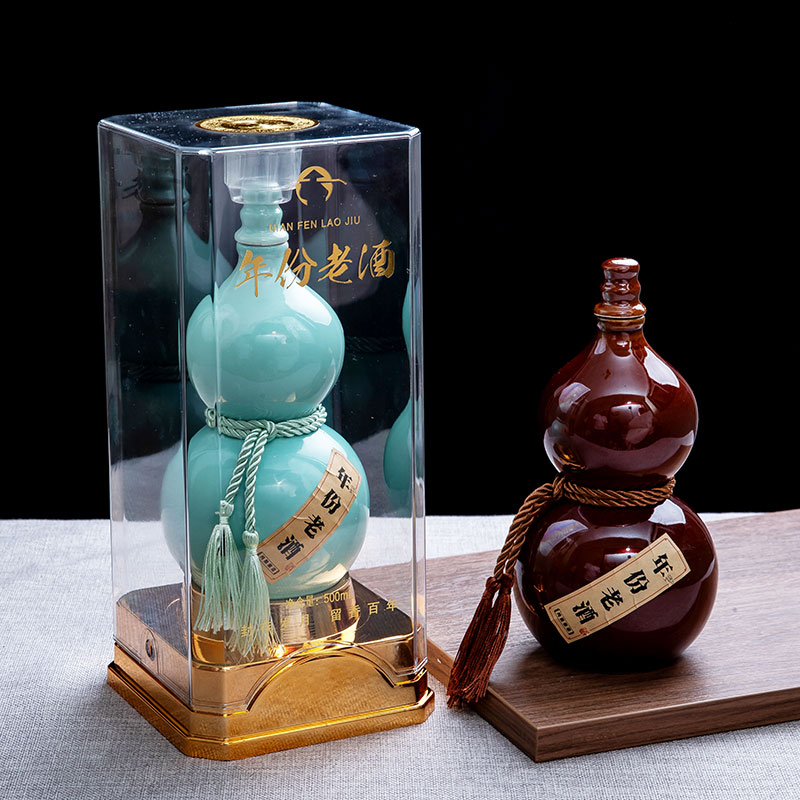 ✅仿古1斤陶瓷酒瓶礼品包装亚克力酒盒葫芦瓶密封500ml白酒瓶子