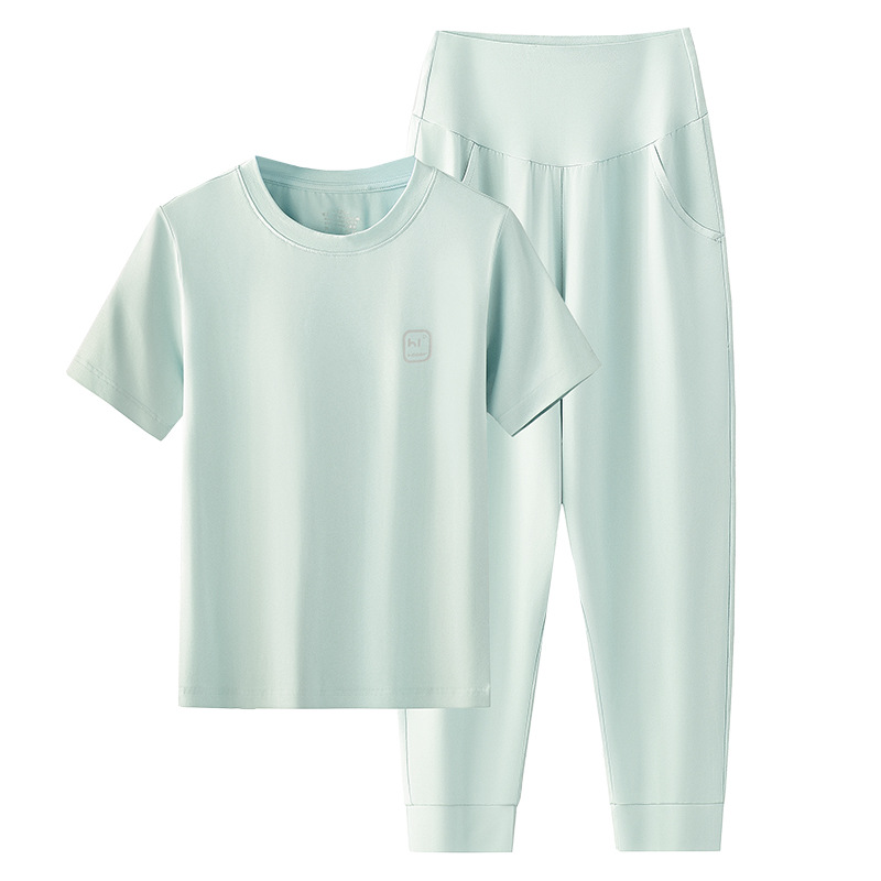 Model algodón primavera y verano delgado para niños y niñas pantalones cortos de manga larga ropa de hogar de color sólido puede salir traje de pijama