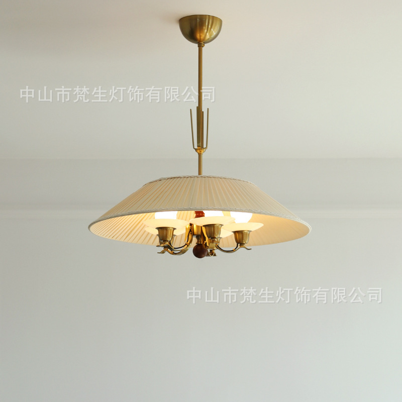 Swedish Large Fabric Pleated Chandelier Ribbed Decorative Glass Bedroom Dining Room Mid-Century Style Study Room Chandelier