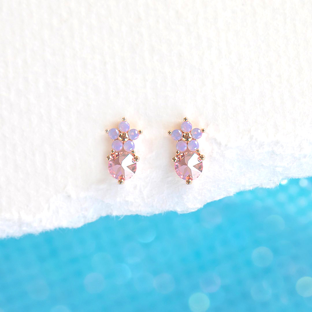 Simple Style Flower Brass Ear Studs Inlay Artificial Gemstones Copper Earrings