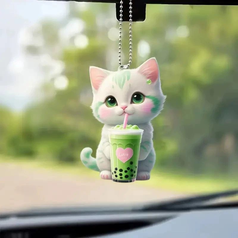 Piccolo Deng Piccolo Deng Transfrontaliero Nuovo Tè al Latte Gatto Acrilico Interno Ornamento Appeso Decorazione Specchietto Retrovisore Auto Ciondolo_voghion.com