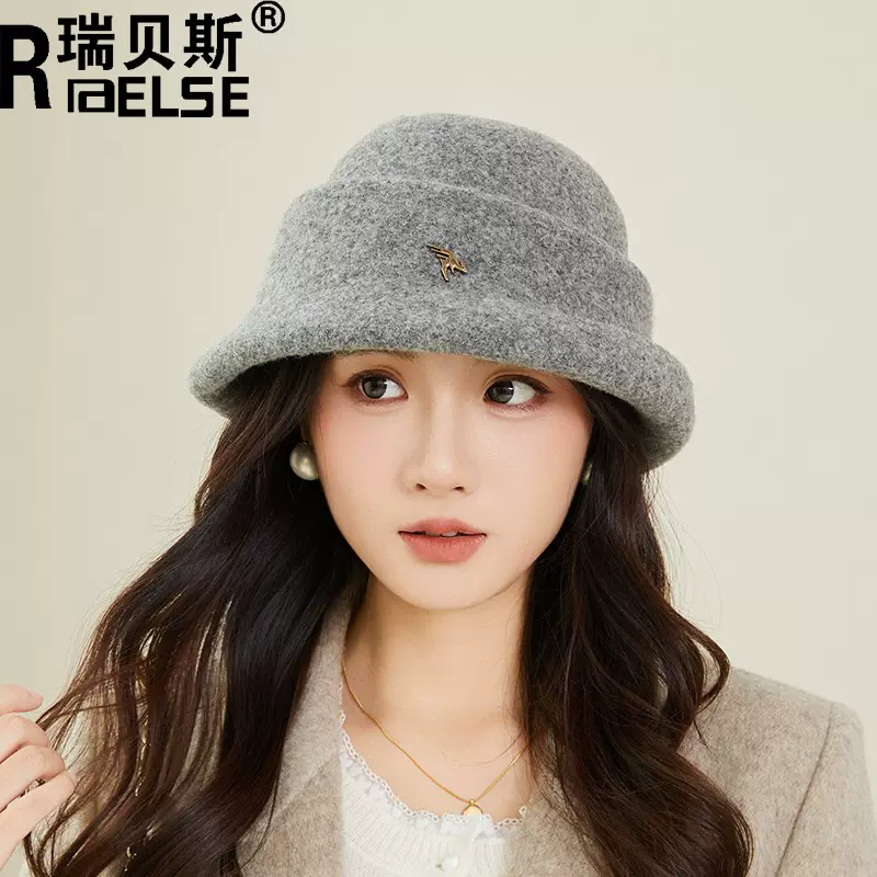 时尚高品质礼帽女秋冬季羊毛呢保暖盆帽千金气质优雅显脸小渔夫帽