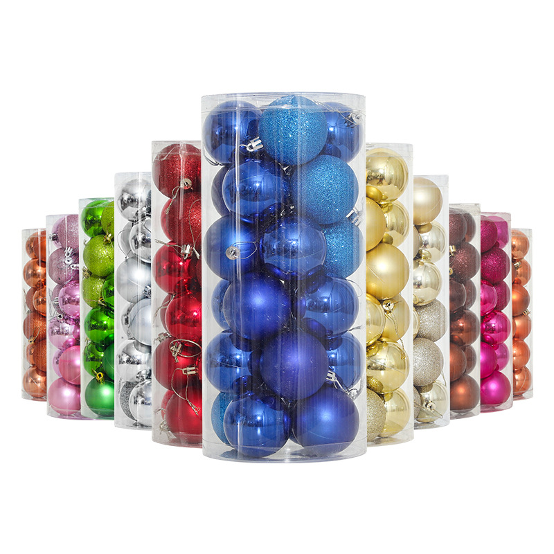 Bolas de Navidad de plástico galvanizado brillante, 24 piezas en un cubo, adornos para árbol de Navidad, adornos colgantes, suministros decorativos para crear ambiente.